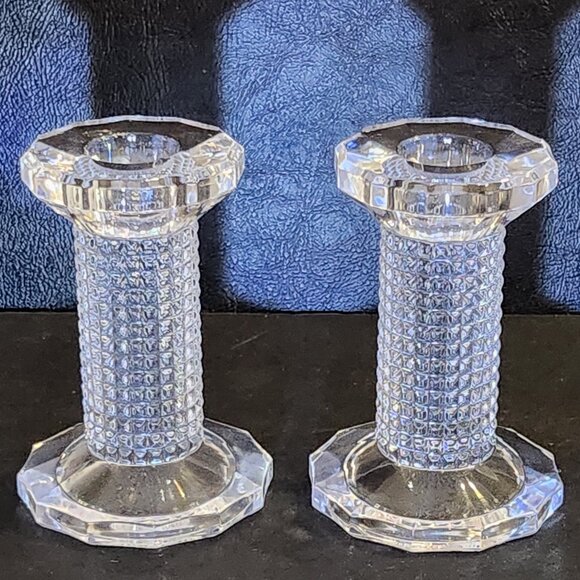 Modern Contemporary Mikasa Crystal Nob Hill Pillar Diamond Point Textured Pair 4 - Picture 1 of 9